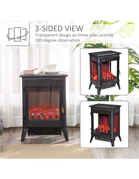 Homcom Electric Fireplace Heater with LED Flame Effect, 3-sided Tempered Glass, Overheat Protection, Black - pic 16734 | FastDaddyshop