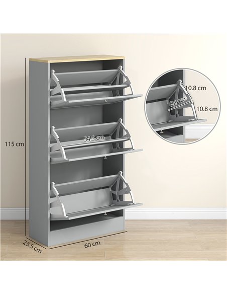 HOMCOM Modern Compact Three-Drawer Shoe Storage Cabinet - Grey - pic 167340 | FastDaddyshop