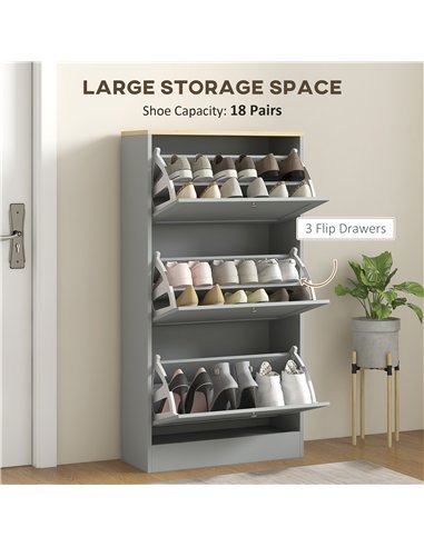 HOMCOM Modern Compact Three-Drawer Shoe Storage Cabinet - Grey