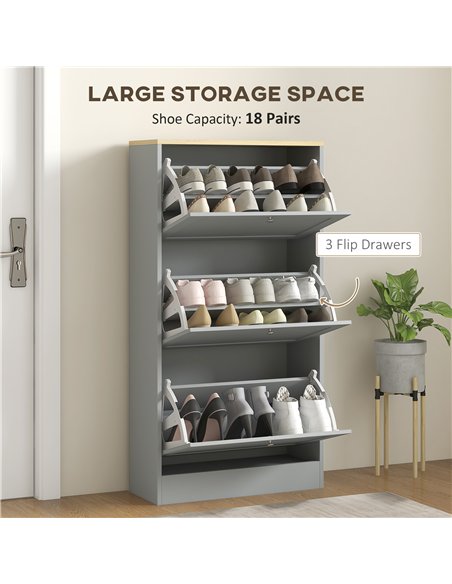 HOMCOM Modern Compact Three-Drawer Shoe Storage Cabinet - Grey - pic 167341 | FastDaddyshop