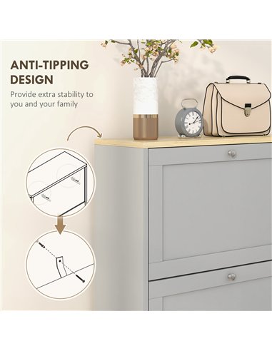 HOMCOM Modern Compact Three-Drawer Shoe Storage Cabinet - Grey