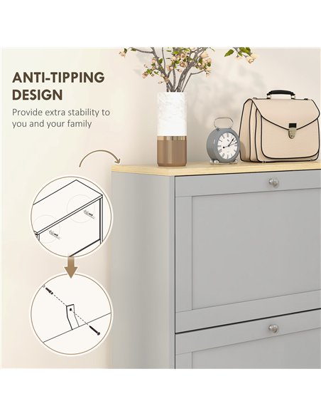 HOMCOM Modern Compact Three-Drawer Shoe Storage Cabinet - Grey - pic 167344 | FastDaddyshop