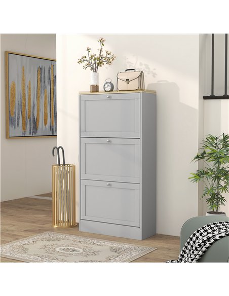 HOMCOM Modern Compact Three-Drawer Shoe Storage Cabinet - Grey - pic 167345 | FastDaddyshop