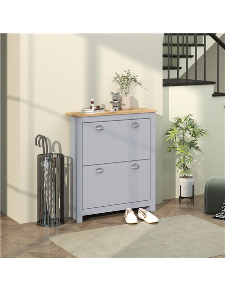 HOMCOM 2 Drawer Shoe Cabinet Modern Narrow Shoe Cupboard Hallway Wooden Storage Organiser with Flip Doors Adjustable Shelf for 6 - pic 167348 | FastDaddyshop