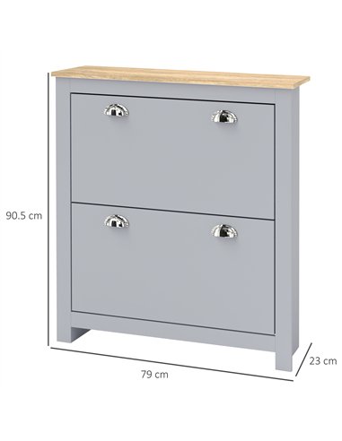 HOMCOM 2 Drawer Shoe Cabinet Modern Narrow Shoe Cupboard Hallway Wooden Storage Organiser with Flip Doors Adjustable Shelf for 6