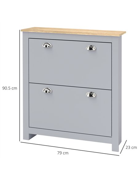 HOMCOM 2 Drawer Shoe Cabinet Modern Narrow Shoe Cupboard Hallway Wooden Storage Organiser with Flip Doors Adjustable Shelf for 6 - pic 167349 | FastDaddyshop