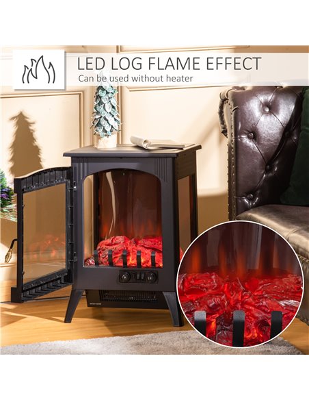 Homcom Electric Fireplace Heater with LED Flame Effect, 3-sided Tempered Glass, Overheat Protection, Black - pic 16735 | FastDaddyshop