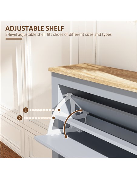 HOMCOM 2 Drawer Shoe Cabinet Modern Narrow Shoe Cupboard Hallway Wooden Storage Organiser with Flip Doors Adjustable Shelf for 6 - pic 167351 | FastDaddyshop