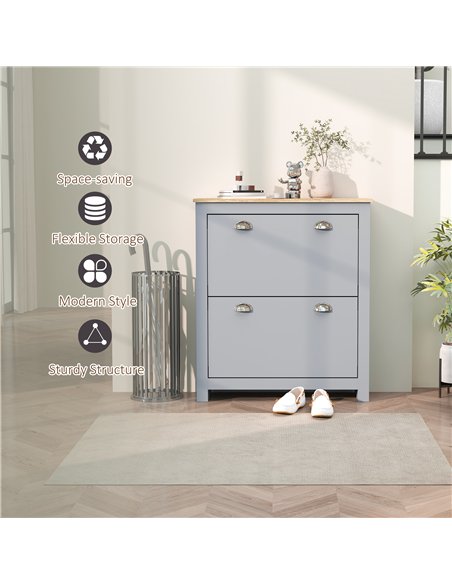 HOMCOM 2 Drawer Shoe Cabinet Modern Narrow Shoe Cupboard Hallway Wooden Storage Organiser with Flip Doors Adjustable Shelf for 6 - pic 167353 | FastDaddyshop
