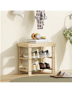 HOMCOM Two Shelf Bamboo Shoe Storage Bench - Natural Finish 2