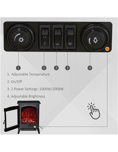 Homcom Electric Fireplace Heater with LED Flame Effect, 3-sided Tempered Glass, Overheat Protection, Black