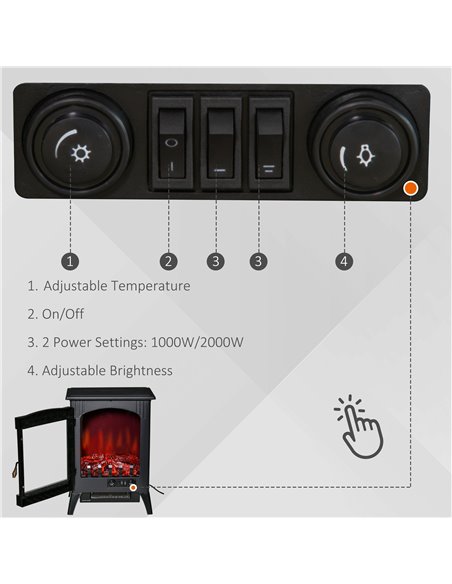 Homcom Electric Fireplace Heater with LED Flame Effect, 3-sided Tempered Glass, Overheat Protection, Black - pic 16736 | FastDaddyshop