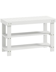 HOMCOM Two Shelf Bamboo Shoe Storage Bench - White