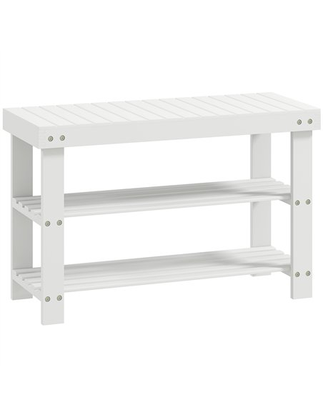 HOMCOM Two Shelf Bamboo Shoe Storage Bench - White - pic 167365 | FastDaddyshop