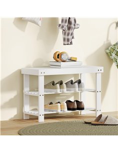 HOMCOM Two Shelf Bamboo Shoe Storage Bench - White 2