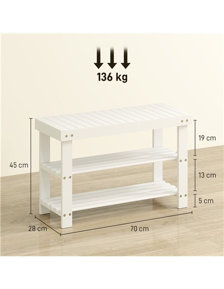 HOMCOM Two Shelf Bamboo Shoe Storage Bench - White - pic 167367 | FastDaddyshop
