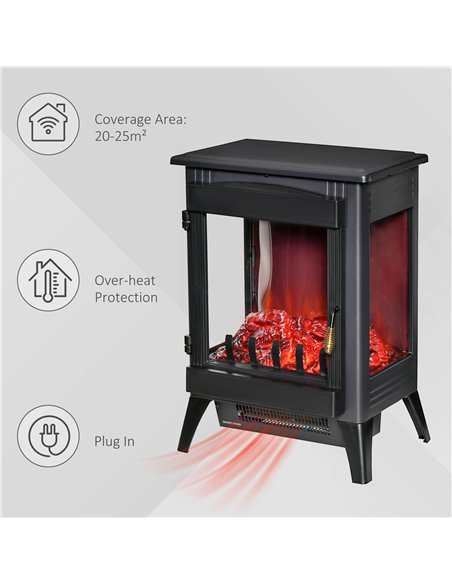 Homcom Electric Fireplace Heater with LED Flame Effect, 3-sided Tempered Glass, Overheat Protection, Black - pic 16737 | FastDaddyshop