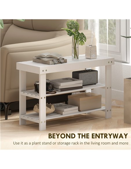 HOMCOM Two Shelf Bamboo Shoe Storage Bench - White - pic 167370 | FastDaddyshop