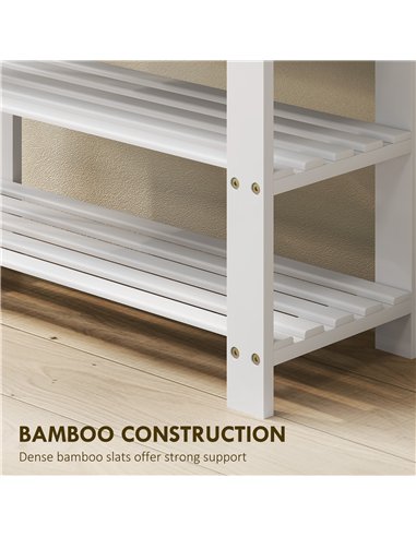 HOMCOM Two Shelf Bamboo Shoe Storage Bench - White