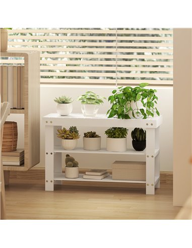 HOMCOM Two Shelf Bamboo Shoe Storage Bench - White