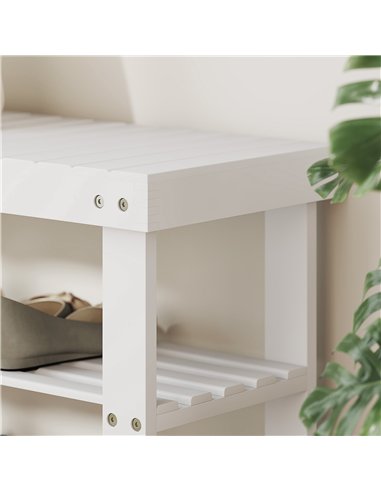 HOMCOM Two Shelf Bamboo Shoe Storage Bench - White