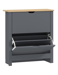 HOMCOM Slim Shoe Cabinet, Narrow Shoe Cupboard with 2 Flip Drawers, Adjustable Shelves for 12 Pairs of Shoes, Charcoal Grey