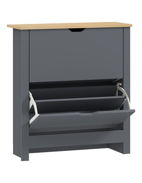 HOMCOM Slim Shoe Cabinet, Narrow Shoe Cupboard with 2 Flip Drawers, Adjustable Shelves for 12 Pairs of Shoes, Charcoal Grey - pic 167374 | FastDaddyshop