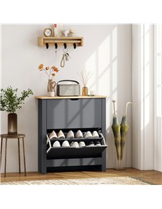 HOMCOM Slim Shoe Cabinet, Narrow Shoe Cupboard with 2 Flip Drawers, Adjustable Shelves for 12 Pairs of Shoes, Charcoal Grey 2