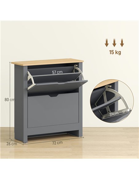 HOMCOM Slim Shoe Cabinet, Narrow Shoe Cupboard with 2 Flip Drawers, Adjustable Shelves for 12 Pairs of Shoes, Charcoal Grey - pic 167376 | FastDaddyshop
