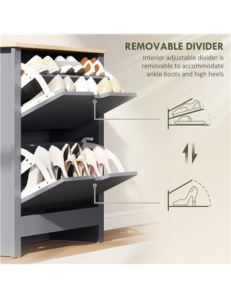 HOMCOM Slim Shoe Cabinet, Narrow Shoe Cupboard with 2 Flip Drawers, Adjustable Shelves for 12 Pairs of Shoes, Charcoal Grey - pic 167379 | FastDaddyshop