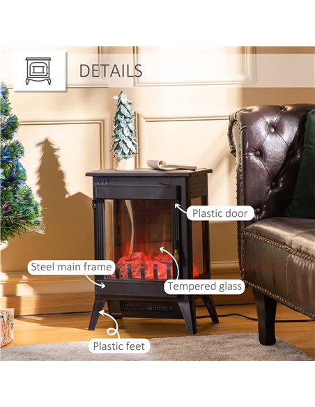 Homcom Electric Fireplace Heater with LED Flame Effect, 3-sided Tempered Glass, Overheat Protection, Black - pic 16738 | FastDaddyshop
