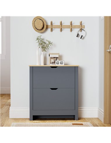 HOMCOM Slim Shoe Cabinet, Narrow Shoe Cupboard with 2 Flip Drawers, Adjustable Shelves for 12 Pairs of Shoes, Charcoal Grey