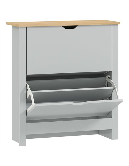 HOMCOM Slim Shoe Cabinet, Narrow Shoe Cupboard with 2 Flip Drawers, Adjustable Shelves for 12 Pairs of Shoes, Light Grey - pic 167383 | FastDaddyshop