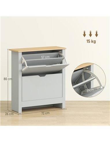 HOMCOM Slim Shoe Cabinet, Narrow Shoe Cupboard with 2 Flip Drawers, Adjustable Shelves for 12 Pairs of Shoes, Light Grey