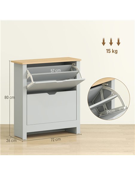 HOMCOM Slim Shoe Cabinet, Narrow Shoe Cupboard with 2 Flip Drawers, Adjustable Shelves for 12 Pairs of Shoes, Light Grey - pic 167385 | FastDaddyshop