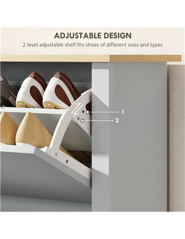 HOMCOM Slim Shoe Cabinet, Narrow Shoe Cupboard with 2 Flip Drawers, Adjustable Shelves for 12 Pairs of Shoes, Light Grey