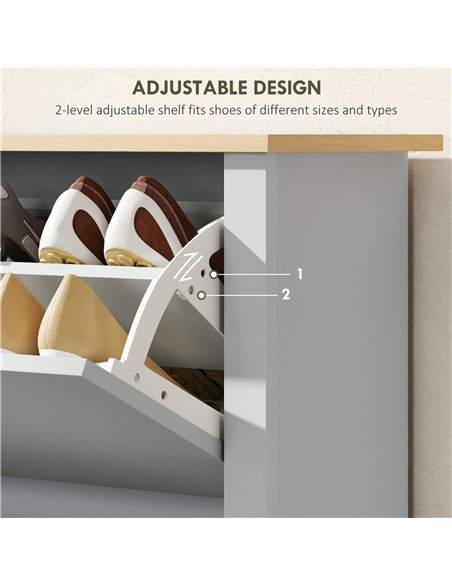 HOMCOM Slim Shoe Cabinet, Narrow Shoe Cupboard with 2 Flip Drawers, Adjustable Shelves for 12 Pairs of Shoes, Light Grey - pic 167387 | FastDaddyshop