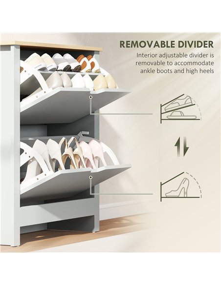 HOMCOM Slim Shoe Cabinet, Narrow Shoe Cupboard with 2 Flip Drawers, Adjustable Shelves for 12 Pairs of Shoes, Light Grey - pic 167388 | FastDaddyshop