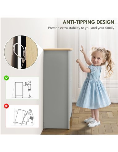 HOMCOM Slim Shoe Cabinet, Narrow Shoe Cupboard with 2 Flip Drawers, Adjustable Shelves for 12 Pairs of Shoes, Light Grey