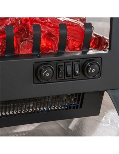 Homcom Electric Fireplace Heater with LED Flame Effect, 3-sided Tempered Glass, Overheat Protection, Black