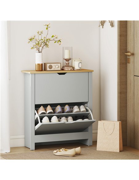 HOMCOM Slim Shoe Cabinet, Narrow Shoe Cupboard with 2 Flip Drawers, Adjustable Shelves for 12 Pairs of Shoes, Light Grey - pic 167390 | FastDaddyshop