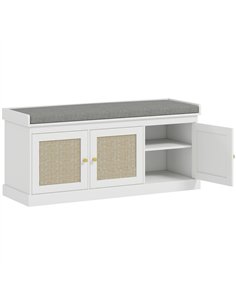 HOMCOM Shoe Storage Bench with Woven Rattan Doors, Seat - White