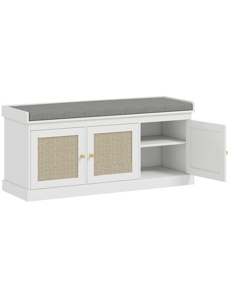 HOMCOM Shoe Storage Bench with Woven Rattan Doors, Seat - White - pic 167392 | FastDaddyshop