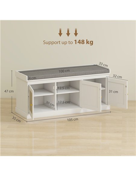 HOMCOM Shoe Storage Bench with Woven Rattan Doors, Seat - White - pic 167394 | FastDaddyshop