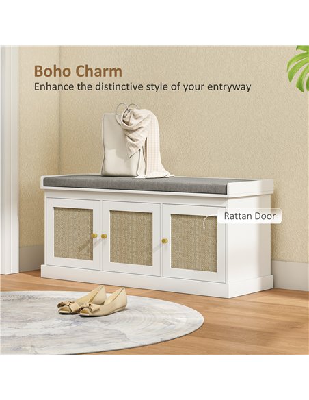 HOMCOM Shoe Storage Bench with Woven Rattan Doors, Seat - White - pic 167395 | FastDaddyshop