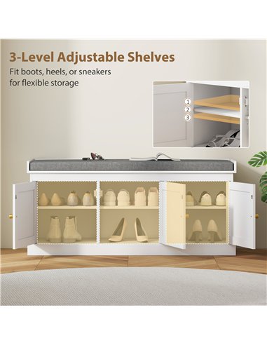 HOMCOM Shoe Storage Bench with Woven Rattan Doors, Seat - White