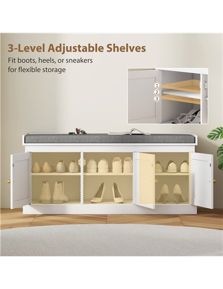 HOMCOM Shoe Storage Bench with Woven Rattan Doors, Seat - White - pic 167398 | FastDaddyshop