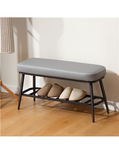 HOMCOM PU Leather Shoe Storage Bench - Grey