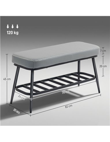HOMCOM PU Leather Shoe Storage Bench - Grey
