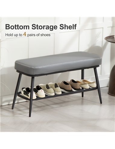 HOMCOM PU Leather Shoe Storage Bench - Grey